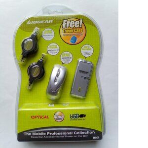 Iogear 4pc Mobile Kit (USB Mouse, USB Hub, Retractable RJ45 Cable & R11 Cable)